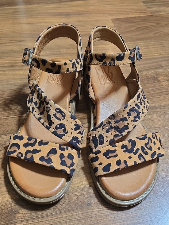 Miz Mooz Shoes - Miz Mooz Hazel Leather Adjustable Wedge Sandals - Brandy Leopard